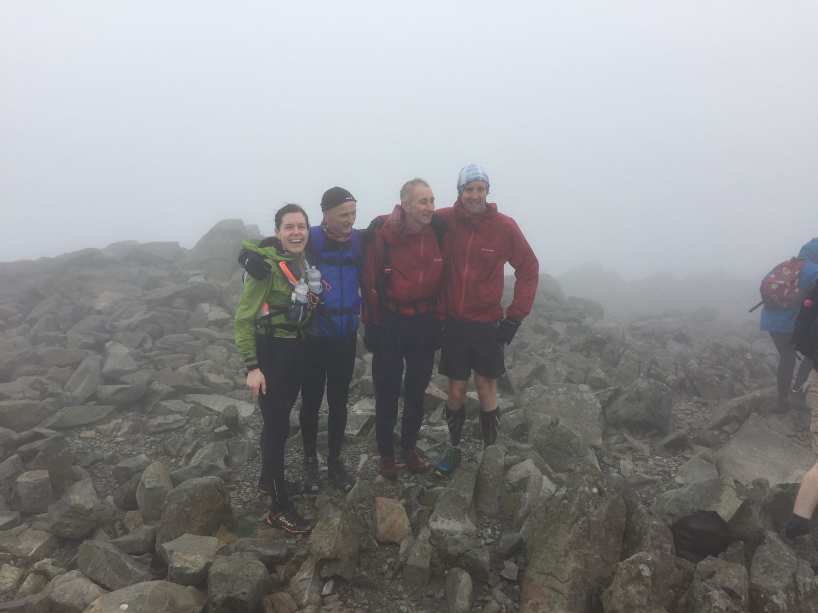 Scafell Pike summit in the clag